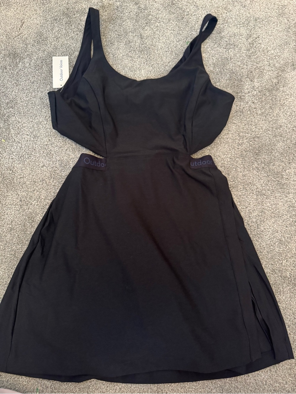 Outdoor Voices Black Side-Cut Midi Dress